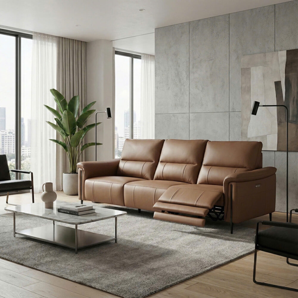 Sofa Da Bò Thư Giãn Chỉnh Điện 3 Chỗ Cao Cấp 11303