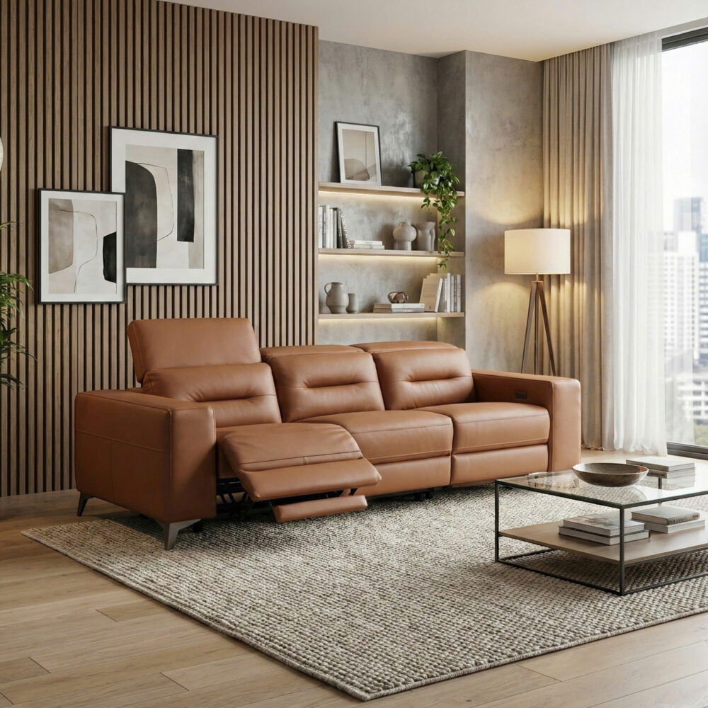 Sofa băng da bò thật chỉnh điện nhập khẩu 12117