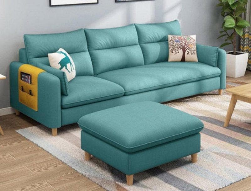 sofa vải màu xanh cho chung cư
