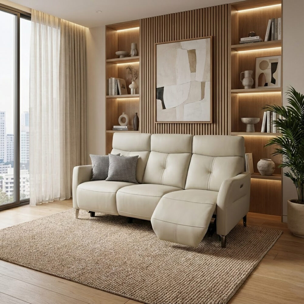 Sofa băng da bò thật chỉnh điện 6619