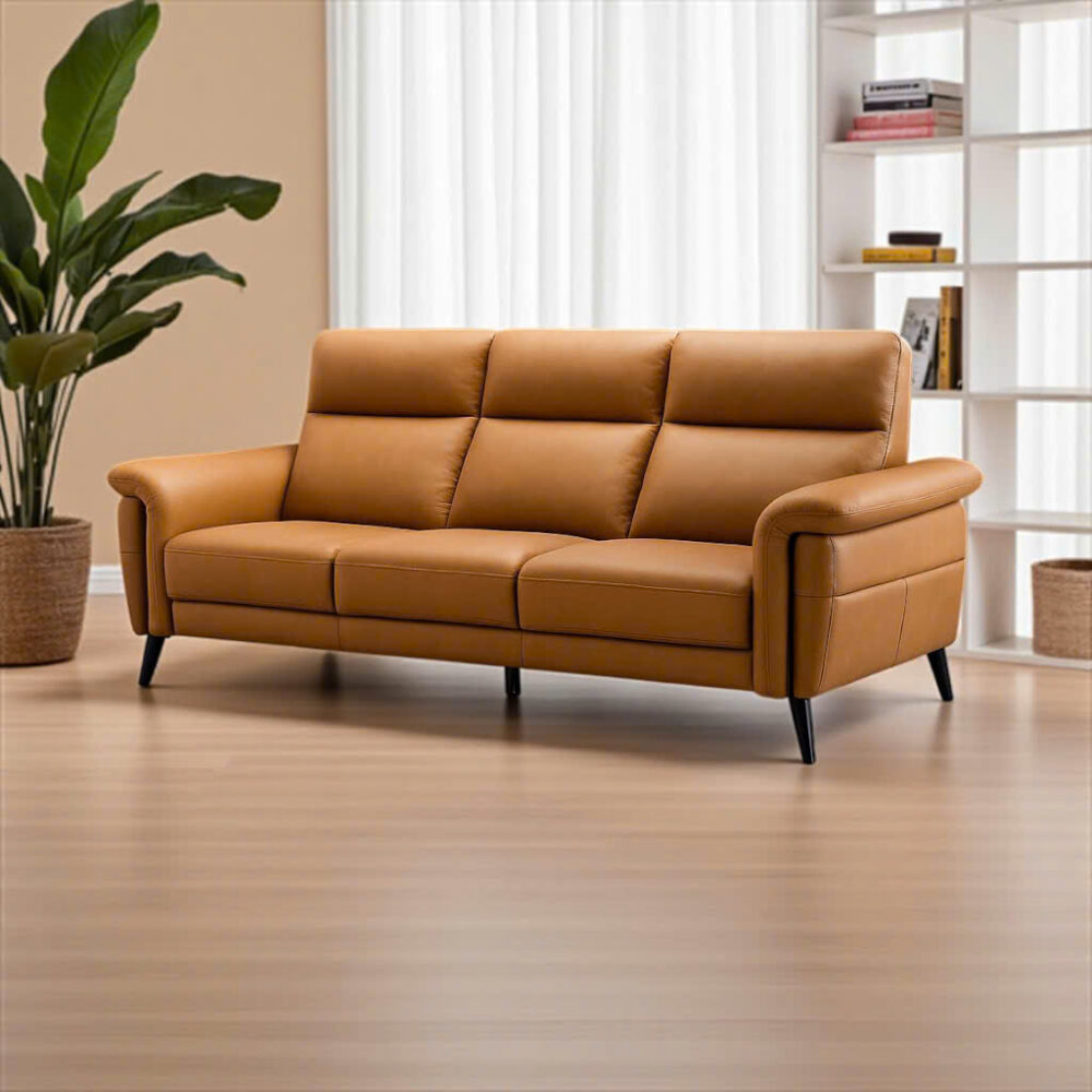 Sofa băng da bò thật ZM903 màu nâu nhập khẩu cao cấp, thiết kế hiện đại