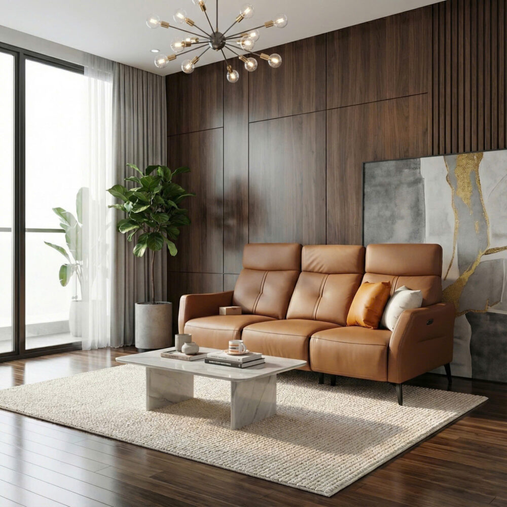 Sofa băng da bò thật chỉnh điện 6619