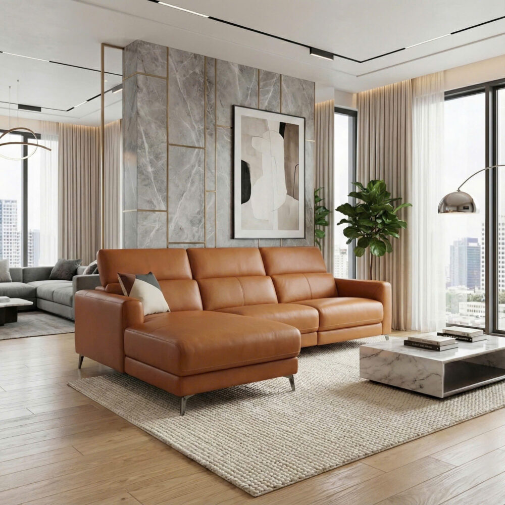 Sofa góc da bò thật chỉnh điện nhập khẩu 8391