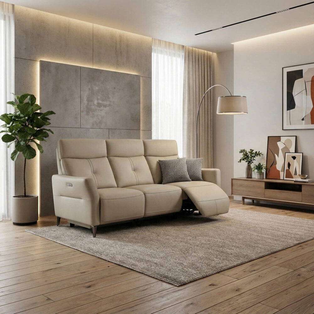 Sofa băng da bò thật chỉnh điện 6619